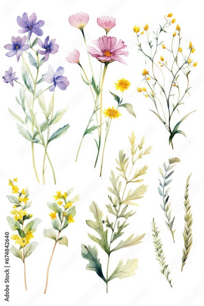 Poster A bunch of flowers placed on a white surface. Perfect for adding a touch of nature to any project