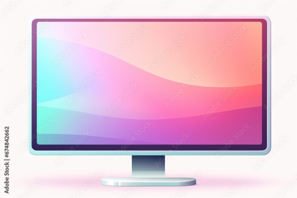 Poster A computer monitor with a vibrant pink and blue background. This image can be used for various design projects or as a background for technology-related content