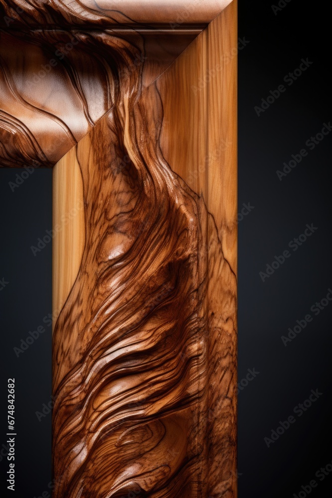 Poster A detailed close up of a wooden sculpture depicting a tree. This image can be used to add a natural and artistic touch to various projects