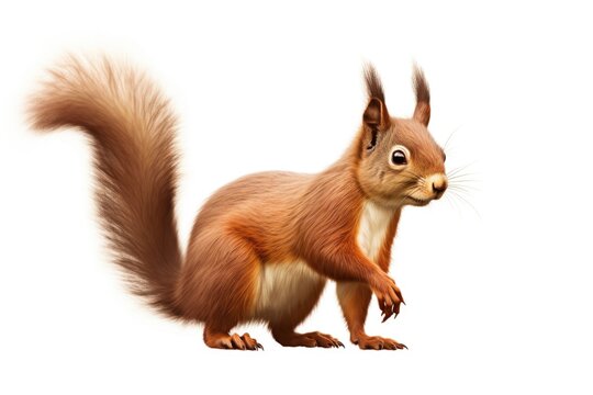 A red squirrel standing upright on its hind legs. This image captures the curious and alert nature of the squirrel. Ideal for nature, wildlife, or animal-themed projects