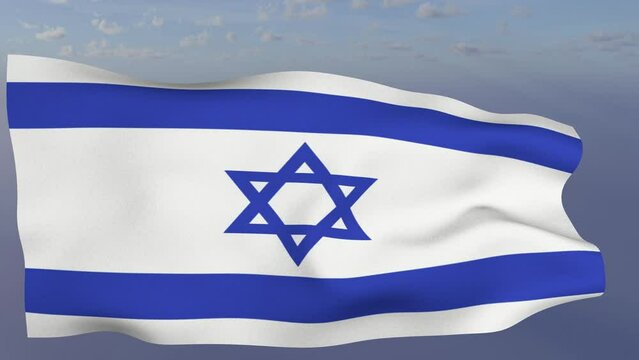 Loop der Israel Fahne wehend im Wind als Nahaufnahme 4K