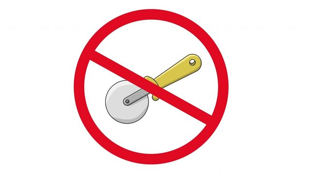 Animation of prohibited icon and pizza cutter icon