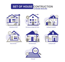House Dealing Set of Icons | From Blueprint to Sold: House Construction and Selling Process