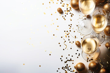 Luxury New Year's Eve Graphic with Champagne and Confetti in Gold and White