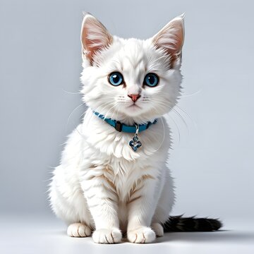 Fluffy White Kitten with Big Blue Eyes