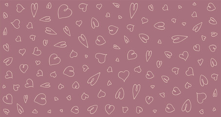 Various hearts on pink background. Hand drawn doodle. Happy Valentines day concept.