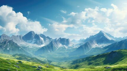 Fototapeta premium peaceful nature sky summer landscape illustration cloud beautiful, idyllic horizon, color mountain peaceful nature sky summer landscape