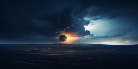 Lone wind turbine, sleek, minimalist design, set against a dramatic stormy sky, accentuated with streaks of lightning