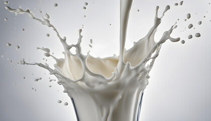 Closeup of Fresh milk pouring into a glass and splashing