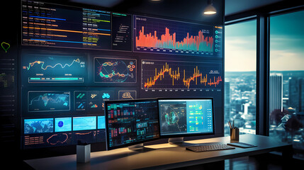 Obraz premium A large screen displaying dynamic business analytics data