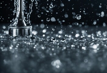 Water coming out of a shower head on dark background frozen water movement - Powered by Adobe
