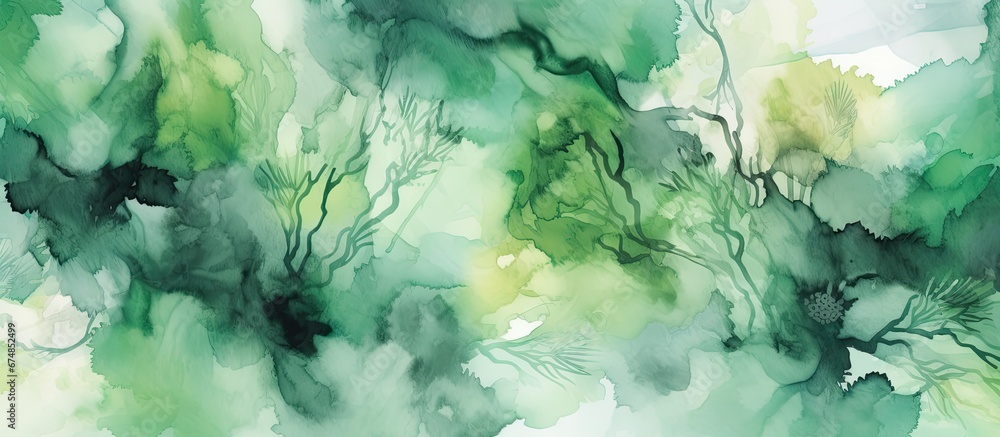 Poster the abstract watercolor design showcases a beautiful blend of green colors creating a captivating pa