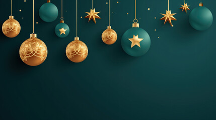 Green Merry Cchristmas Banner With Creative Golden Balls