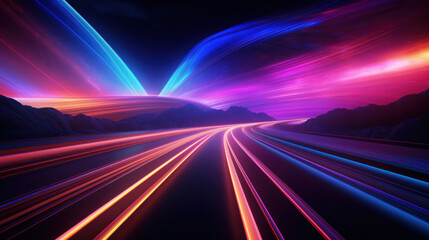 Fototapeta na wymiar Vibrant Neon Trails on a Dark Background