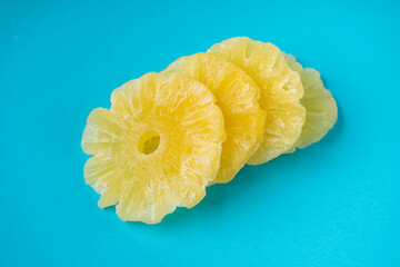 Dry Pineapple Rings Isolated, Candy Pineapples, Dehydrated Yellow Sugar Fruit, Candied Fruits Circles