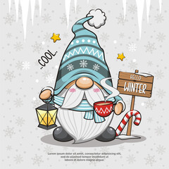 Winter Gnome, Christmas Gnome. Cute Cartoon Illustration