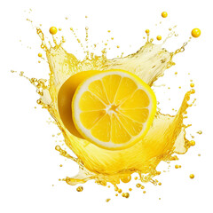 splash lemon isolated on transparent, AI Generated
