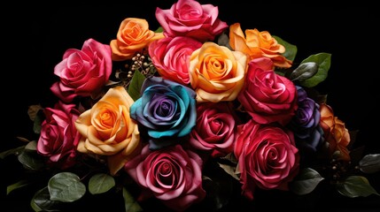 Bouquet of colorful red roses - generative ai