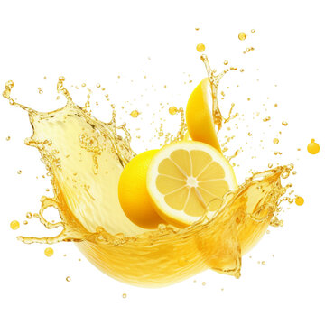 splash lemon isolated on transparent, AI Generated