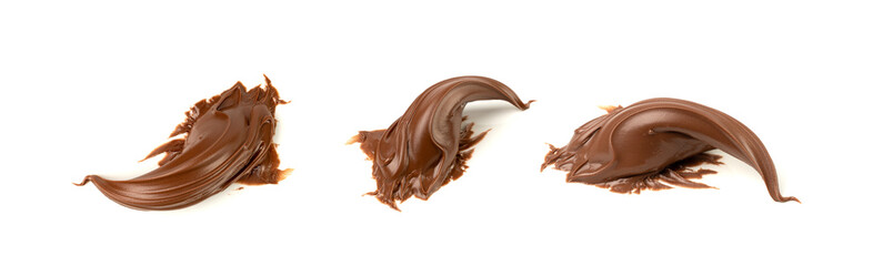 Chocolate Smear Isolated, Melted Chocolate Texture on White Background, Chocolate Sauce Pattern