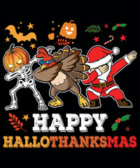 Happy hallothanksmas halloween thanks giving Christmas Santa Claus Autumn Security candy shirt print template graphic t-shirt