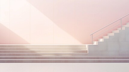 Obraz premium Mockup empty white blank copy space in soft color walls. Goingb upwards and stairs’ lateral walls in various locations: houses, offices, or exteriors. Concept of the way to success. 3D rendering