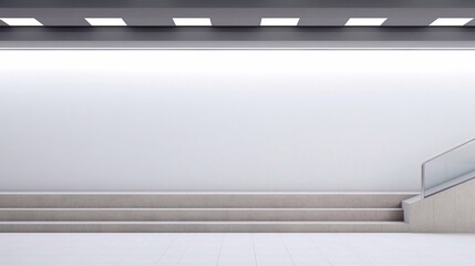 Mockup empty white blank copy space in soft color walls. Goingb upwards and stairs’ lateral walls in various locations: houses, offices, or exteriors. Concept of the way to success. 3D rendering - obrazy, fototapety, plakaty
