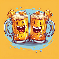 Two beer mugs toasting art