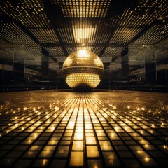 Monochrome elegance meets the lively spirit of a golden disco dance floor. - obrazy, fototapety, plakaty
