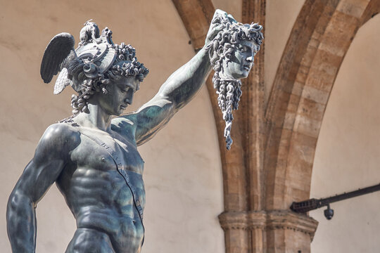 Bronze statue of Perseus with the head of Medusa in Florence