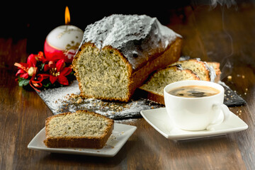 cup of hot coffee and Christmas cake