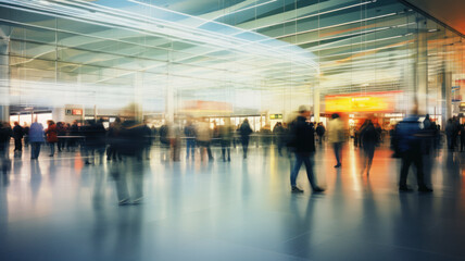 Busy Airport Terminal Long Exposure