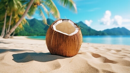 Sunny Thai Beach with Coconut and Islands