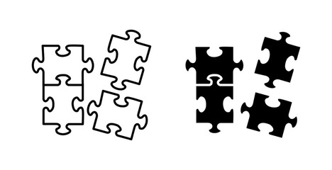Puzzle line icon set. Matching combination symbol for UI designs. In black color. - obrazy, fototapety, plakaty