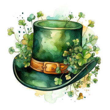Watercolor Green Hat St.Patrick's Day Sublimation illustration Generative Ai