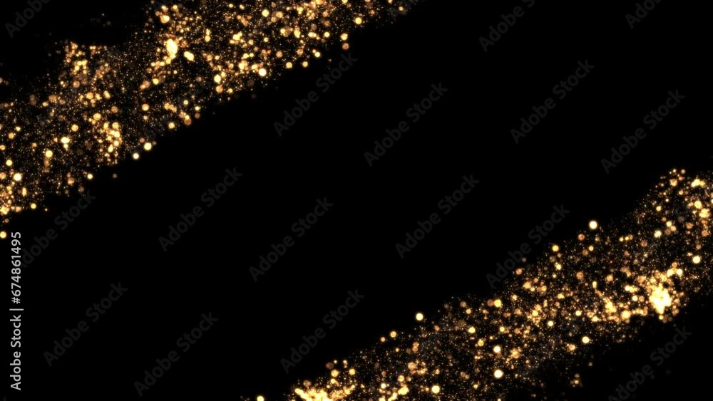 Wall mural particles loop wide two lines frame transparent video. gold frame, glittering lines animated on tran