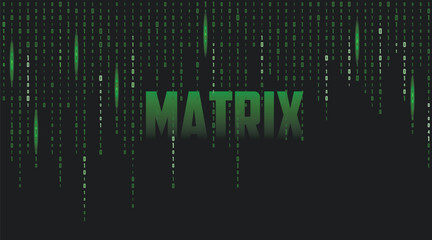 Word MATRIX and digital code on dark background