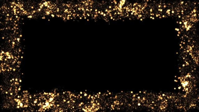 particles loop wide rectangle frame Transparent Video. Gold frame, glittering rectangle animation on Transparent background Seamless loop