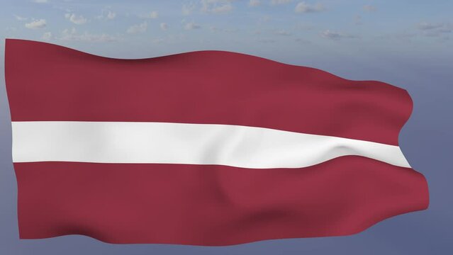 Loop der Latvia Fahne wehend im Wind als Nahaufnahme 4K
