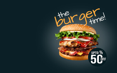 Concept promotional flyer and poster for Restaurants or Burger, template with delicious taste...