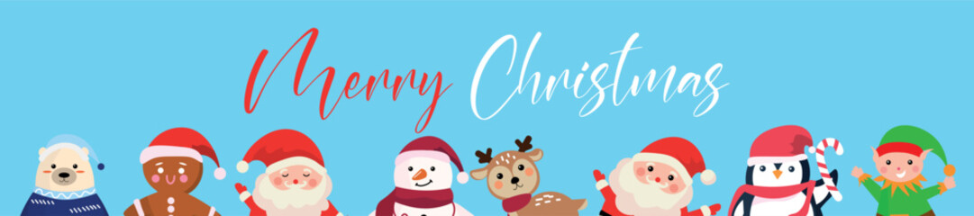 Long banner for Merry Christmas on light blue background
