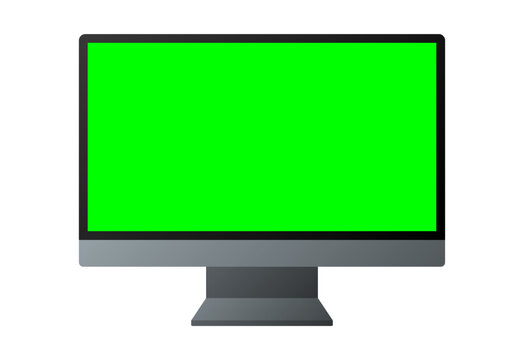 Computer display with green screen isolated on white background Screen computer monitor mockup Vector illustration