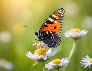 Obraz premium butterfly on a flower in a summer meadow. generative ai