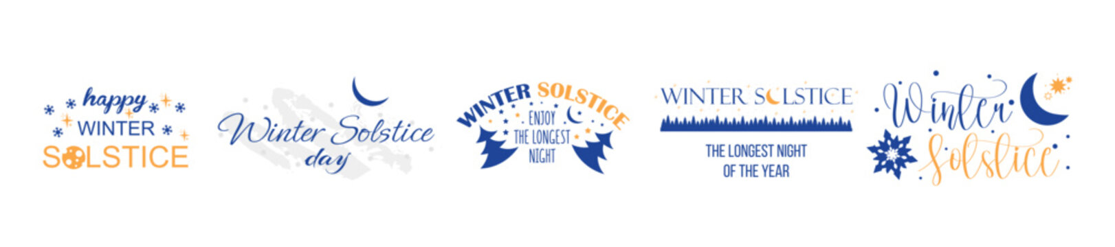 Set of clip art for winter solstice on white background