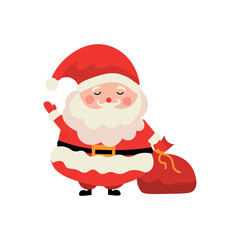 Cute Santa Claus with bag on white background