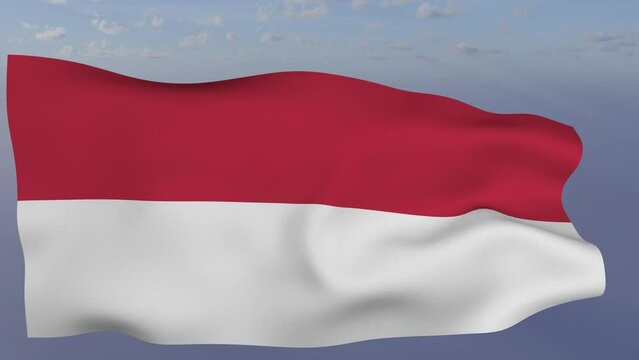 Loop der Monaco Fahne wehend im Wind als Nahaufnahme 4K