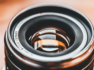 A stunning close-up of a full frame film camera lens with a soft and smooth shallow depth of field effect. Generative AI.