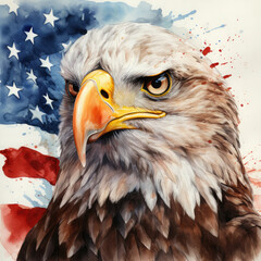 Watercolor Eagle American Flag Sublimation illustration Generative Ai
