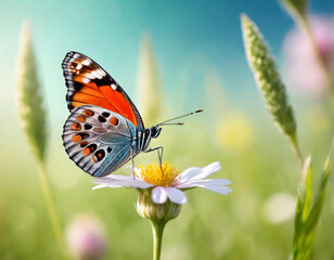 Obraz premium butterfly on a flower in a summer meadow. generative ai