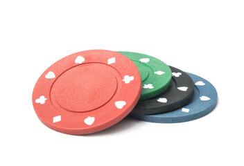Stack of poker chips isolated on white background - 674866442